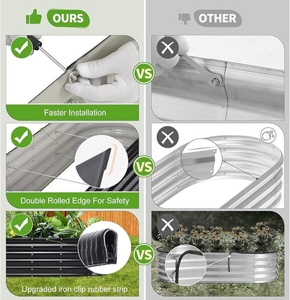 Galvanized Raised Garden Bed Outdoor- Raised Beds for Gardening| Metal Planter Box, Steel Raised Garden Bed Kit with Safety Edging and Gloves for Vegetables, Flower, Herbs (6x2x1.4FT, Gray)
