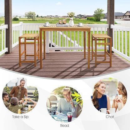 Tangkula Outdoor Acacia Wood Bar Table, 45” Rectangular Bar Height Farmhouse - Image 7