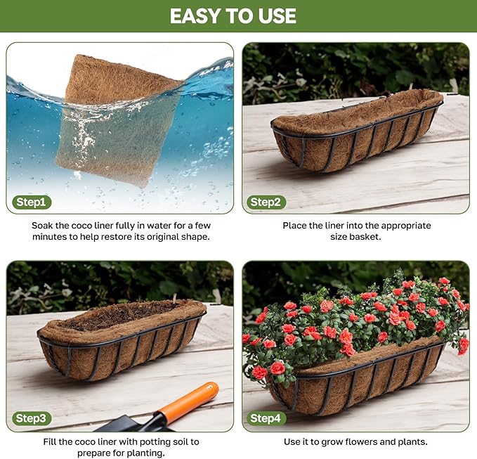 3Pcs Trough Coco Liner 24" Coco Coir Liners for Planters, Liners for Window Boxes Liners, Wall Basket Planters, Railing Hanging Baskets, Garden Planter Baskets