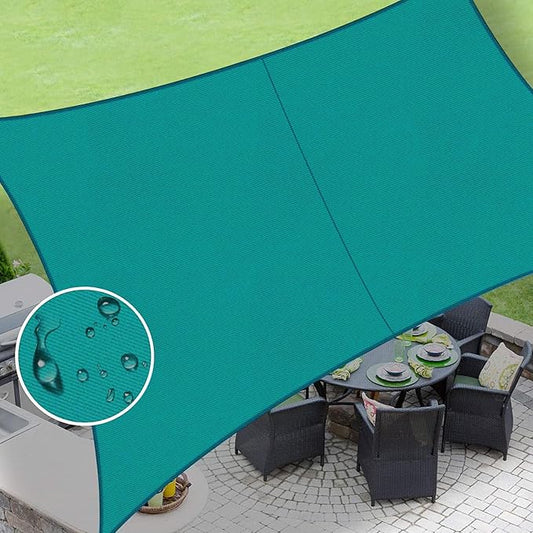 LOVE STORY Rectangle 8'x14' Waterproof Sun Shade Sail Canopy UV Block for Outdoor Patio Backyard Carport,Turquoise Blue(We Make Custom Size)