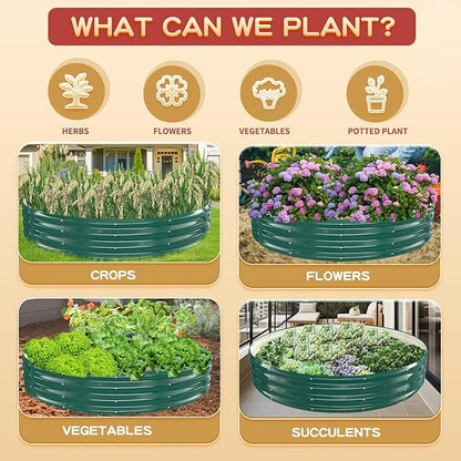 Durable Round Galvanized Steel Raised Garden Bed for Planting,Round Galvanized Steel Fire Ring/Fir Pit for Outdoor- 6×6×1FT,0.8MM Thick (Dark Green, 72 ins Diameter x 12 ins high)