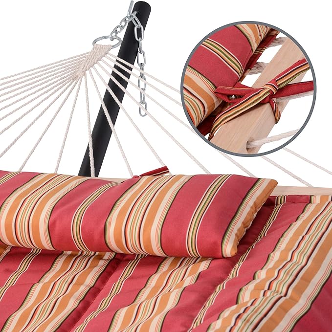 SUNCREAT Hammocks Portable Hammock with Stand, Hammock with Stand 2 Person Heavy Duty for Bedroom, Backyard, Patio, Balcony, Red Stripe
