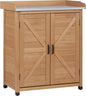 Outdoor Potting Bench with Storage Cabinet and Metal Top, Wood Workstation for Outdoor Patio, Garden (Light Brown, 31.5x17x39‘’)