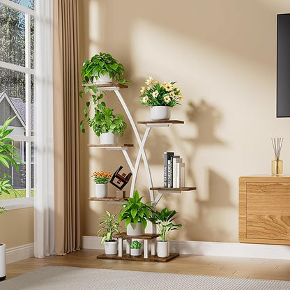 Plant Stand Indoor with Grow Lights - 7 Tiered Plant Shelf Indoor, Corner Plant Stands for Indoor Plants Multiple, 42" Metal Plant Shelves, Plant Flower Holder Display Rack for Home Patio Balcony White