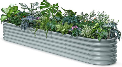 Galvanized Raised Garden Bed 8x4x1.5 ft, 18" Tall Metal Planter for Outdoor Plants Vegetable Herb Leafy Green, Modular Raised Flower Bed with Rust Resistant Coating -Brooklyn Grey