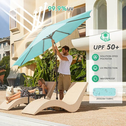 JEAREY 9FT Outdoor Patio Umbrella with Solar Lights, LED Lighted Pool Umbrella with Tilt and Crank, Outdoor Table Umbrellas for Deck, Yard & Market (Teal)