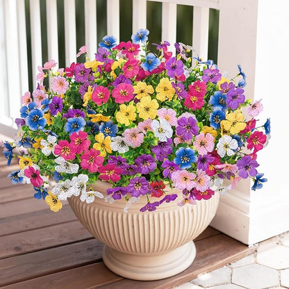 Bassion Artificial Flowers for Outdoors, 24 Bundles UV Resistant Fake Flowers Realistic Silk Faux Plants for Outdoor Planter Window Box Porch Patio Garden Home Outside Decorations