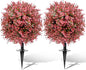 Artificial Topiary Bushes for Outdoors with Spike, Boxwood Ball Fake Shrubs UV Resistant Faux Plants for Indoor Outdoor Fall Thanksgiving Halloween Decor (Red Eucalyptus)