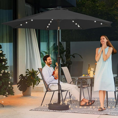 JEAREY 9FT Outdoor Patio Umbrella with Solar Lights, LED Lighted Pool Umbrella with Tilt and Crank, Outdoor Table Umbrellas for Deck, Yard & Market (Jet Black)