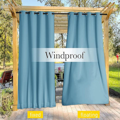 NICETOWN 2 Panels Weighted Blackout Outdoor Curtains for Patio Waterproof, Grommet & Back Tab on top and Bottom Windproof Privacy Thermal Drapes for Cabana with Fixed Rope, W52 x L95, Teal Blue