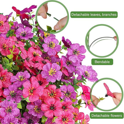 AGIRL 16 Bundles Artificial Flowers for Outdoor,No Fade Fake Plastic Flowers Faux Plants for Hanging Planters Decoration Indoor Outside Garden Porch Window Box Home Wedding