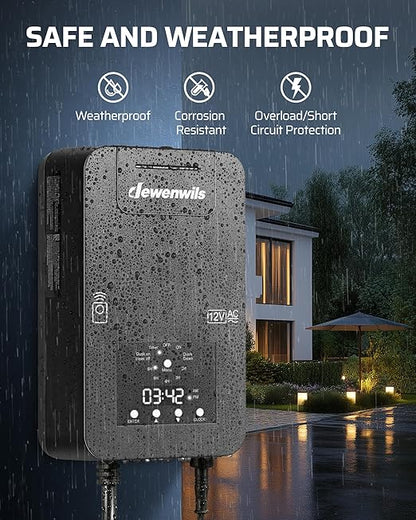 DEWENWILS 300W Low Voltage Landscape Transformer, Photocell Sensor & Timer, 120V AC to 12/14V AC, Landscape Lighting Transformer Outdoor, Weatherproof for Spotlights, Garden Lights