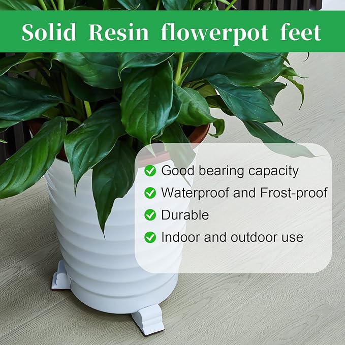 Kigeli 6 Pcs Resin Garden Pot Feet for Outdoor Planters 3 Inch Long 1.5 Inch Tall Flower Handmade Elevator Plant Feet Frost Proof Lifter for 14-20 in Pot (White)