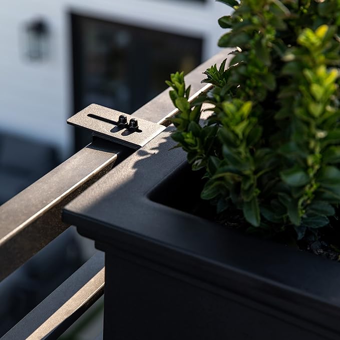 Veradek Brixton Series Plastic Railing Planter - Rectangular Planter for Outdoor Deck/Balcony | Crack-Resistant with Adjustable Rail Attachment | Classic Estate Design for Herbs, Succulents, Flowers