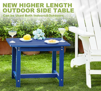 Y&M Adirondack Outdoor Side Table, HIPS Patio End Table, Waterproof Outside Table, Balcony Modern End Tables 23.5" inch Long for Garden, Pool, Beach, Porch, Deck, Indoor or Outdoor Use, Navy Blue