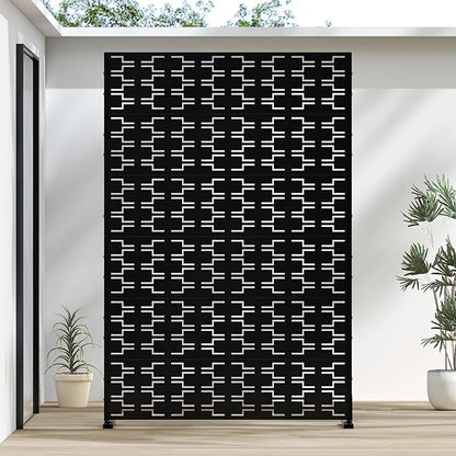 Casaphoria Metal Privacy Screen Outdoor, 72" H x 47" W Freestanding Decorative Privacy Screen for Patio Deck Balcony Garden with Stable Base, Black Brick