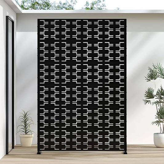 Casaphoria Metal Privacy Screen Outdoor, 72" H x 47" W Freestanding Decorative Privacy Screen for Patio Deck Balcony Garden with Stable Base, Black Brick