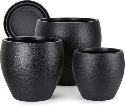 Plant Pots 17.5/14.8/12.2 inch Set of 3, Flower Pots with Drainage Holes, Large Planters for Indoor Outdoor Garden Plants and Flowers. (Black)