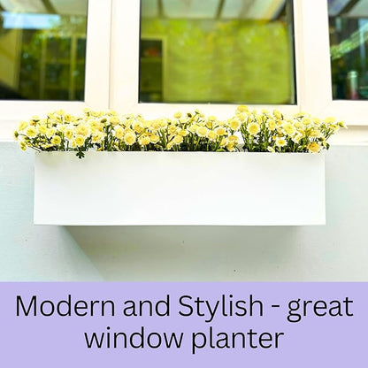 LaLaGreen Wall Planter (30 Inch, 4 Pack) White Carbon Steel Metal Hanging Flower Pots, Long Rectangular Wall Mount Window Box Planters for Outdoor Plants, Succulents, Fence, Deck Home Garden Decor