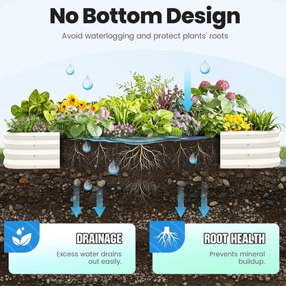 Quictent Galvanized Raised Garden Bed Kit, 8x4x1 ft Oval Metal Planter Box for Vegetables, Strengthened by Crossbar, Beige, 2PCS