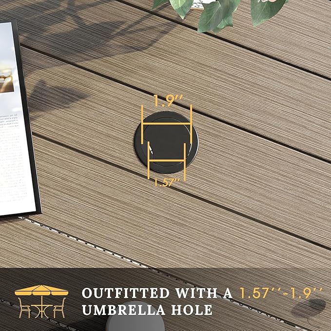 VICLLAX Outdoor Dining Set for 4, 5 Pieces Patio Dining Furniture Set with Umbrella Hole- 40.2" Patio Table and Chairs for Balcony, Garden and Deck, Grey Wood Grain Tabletop