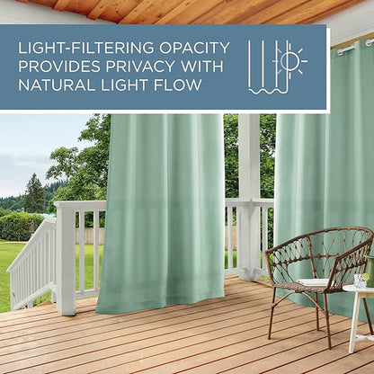 TOWN & COUNTRY BASICS Cabana Solid Heavyweight Indoor Outdoor Curtains, Light Filtering Opacity with Grommet Top, Water Repellent, 2-Pack Set, 54"x120", Seafoam