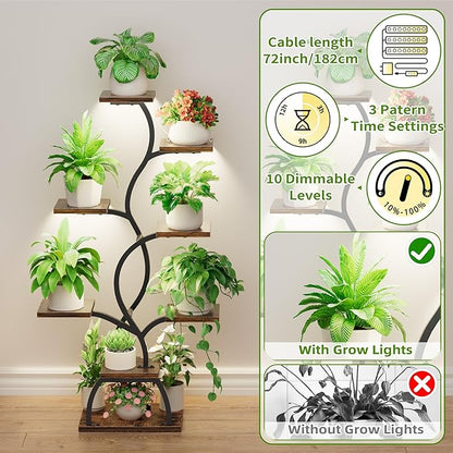 Plant Stand Indoor with Grow Light - 8 Tiered Plant Shelf Indoor, Corner Plant Stand, 49" Tall Plant Shelf with Lights for Indoor Growing, Lighted Flower Holder for Living Room, Balcony, Black