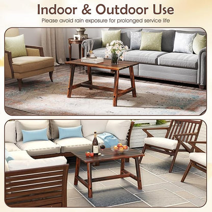 Tangkula Outdoor Coffee Table, Solid Wood Patio Desk with Slatted Tabletop, Rectangle Side Table for Garden Lawn Porch Balcony Poolside Living Room