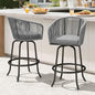 DWVO Outdoor Counter Height Bar Stools Set of 2, Patio Swivel Bar Chairs with Soft Cushions, 360° Rotation, Bar Height Rattan Chairs for Backyard, Poolside, Garden, Gray