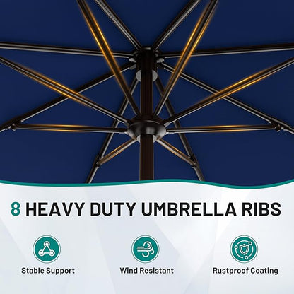 AreShark 9 FT Patio Umbrella for Outdoor, Outdoor Umbrella with Push Button Tilt and Crank, Outdoor Patio Umbrellas with 8 Sturdy Ribs for Market, Garden, Deck, Backyard, Pool (Navy)