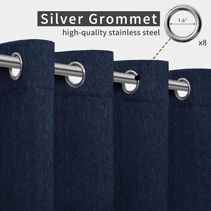 Easy-Going Linen Look Outdoor Curtains Waterproof Windproof Porch Curtains, Soft Thicken Outdoor Privacy Curtains for Patio, Gazebo, Grommet Top and Tab Bottom Drape, 1 Panel, 54x108 inch, Navy