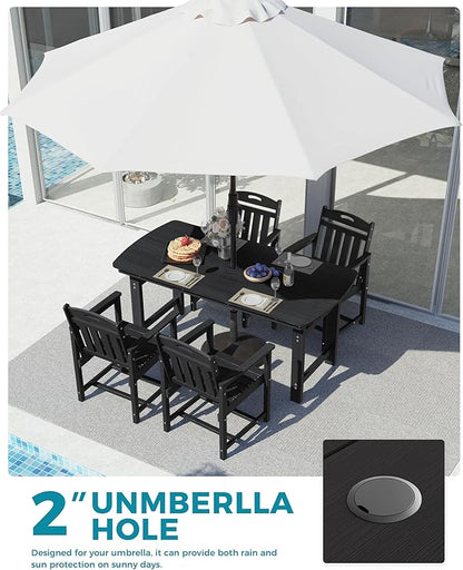Ciokea HDPE Outdoor Dining Set, 5-Piece Patio Table and Chairs Set with Umbrella Hole, All-Weather Patio Dining Sets for 4, Durable Patio Furniture for Backyard, Garden, Lawn & Poolside, Black