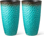 Glitzhome 23.75" H Large Planters for Outdoor Plants,Set of 2 Plastic Tall Outdoor Planters with Drainage Holes,Honeycomb Textured Gradient Turquoise Finish, Large Flower Pots for Front Porch Indoor