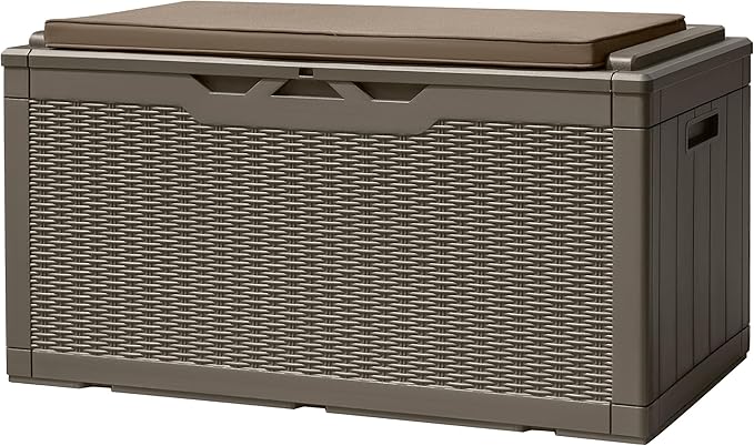 Deck Box 100 Gallon Brown Resin with Lockable Flip Top