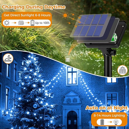 4 Pack Solar String Lights for Outside - 320LED 132FT Solar Fairy Lights Outdoor Waterproof 8 Modes, Copper Wire Solar Powered Twinkle Lights for Tree Garden Christmas Wedding Party Decor, Blue