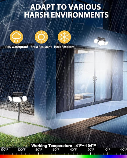 Solar Motion Lights Outdoor with Stake, 208 LED 270° Illumination Security Flood Lights for Yrad Garden Pathway, 3 Modes, IP65 Waterproof, In-Ground or Wall Mount