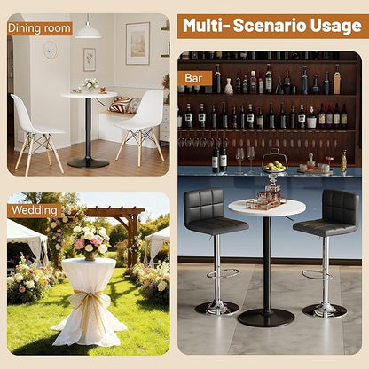Flamaker Round Bistro Pub Table 23.6 Inch Height Adjustable 360° Swivel Bar Table Metal Base for Pub, Dining Room, Party (2, White-Black)
