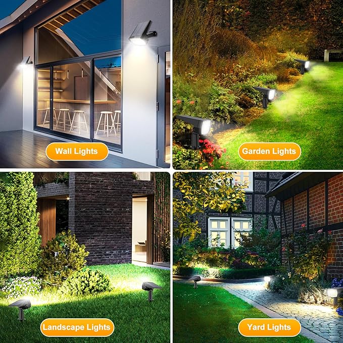 Fabrito 72 LEDs Solar Spot Lights Outdoor Waterproof, 3 Modes Landscape Spotlights, Dusk to Dawn Solar Powered Flood Wall Lights for Outside, Solar Garden Lights for Yard Porch 2 Pack (Warm White)