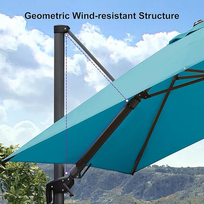 PURPLE LEAF 10' X 10' Left-right Tilting Patio Umbrella Outdoor Cantilever Swivel Square Umbrella Aluminum Offset Umbrella with 360-degree Rotation for Garden Deck Pool Patio Turquoise Blue
