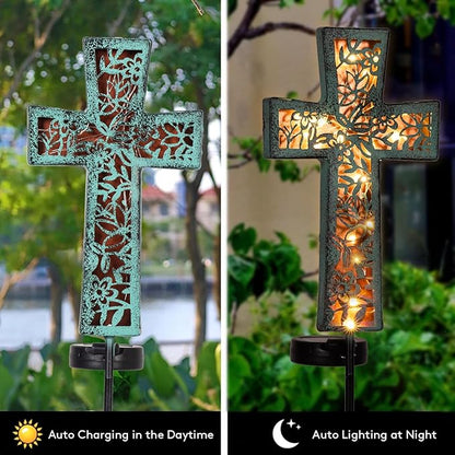Solar Cross Garden Stake Lights 38inch Outdoor Waterproof Memorial Garden Decor 2 Lighting Modes Cemetery Decorations for Grave for Remembrance Gifts & Sympathy Gifts (Blue Cross)