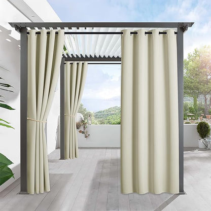 RYB HOME Outdoor Curtains for Patio Waterproof Block Sunlight Thermal Insulated Privacy Assured Thick Outside Curtains for Pergola, Deck, Gazebo, W52 x L90, Beige, 1 Panel