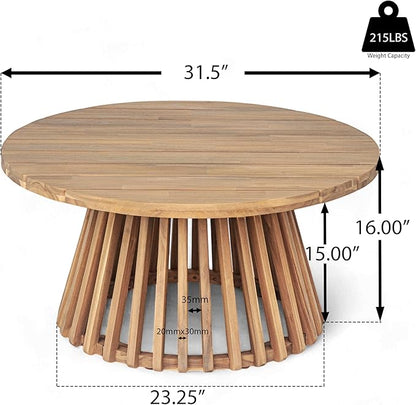 Merax Outdoor 4-Piece Acacia Wood Conversation Set - Patio 3-Seat Loveseat Sofa w/Coushion, 2 Armchair and Round Coffee Table for Backyard, Lawn, Balcony, Teak + Beige