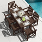 HDPE Outdoor Patio Dining Set with Table & 6 Chairs, All-Weather 7-Piece Outdoor Table and Chairs, 2" Umbrella Hole, Patio Furniture for Garden, Backyard, Deck | Brown