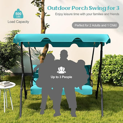 Tangkula 3 Person Porch Swing, Patio with Removable Cushion & Powder-Coated Steel Frame, Outdoor Swing with Canopy for Porch, Backyard, Garden, Balcony (Turquoise)