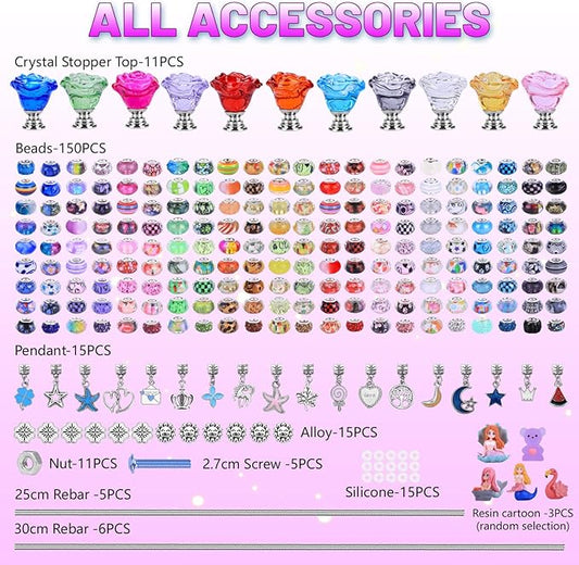 Decorative Garden Stakes Set, 238 Pieces DIY Kit with Crystal Light Globe