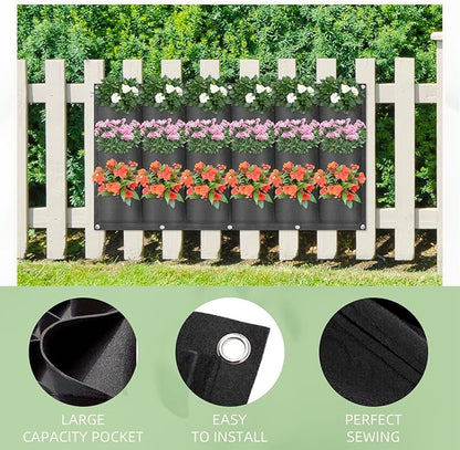 LITLANDSTAR 18 Pockets Hanging Grow Bags, 2 Pack Horizontal Wall Planter Plant Grow Bags Outdoor Indoor Hanging Planter for Balcony/Railing/Fence/Yard/Garden/Home Decoration, Black