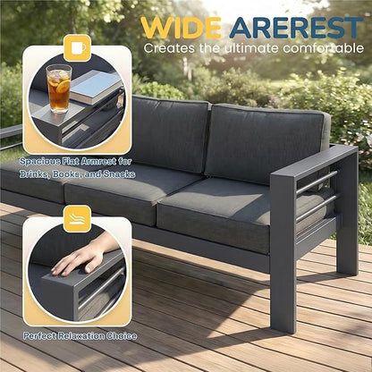 Solaste Aluminum Patio Furniture Set for All Weather, Oversized Metal Outdoor Furniture Set with 27.5" Deep Seating and 3.2" WIde Armrest, Outdoor Patio Conversation Sets with 10’’ Back Suport Cushion
