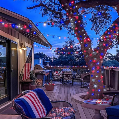 String Lights, 168 ft Red White and Blue, 600 LEDs, Outdoor Reel