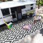 SAND MINE Waterproof Outdoor Rug 9x12 ft, Plastic Reversible Rug, Modern Area Rug, Large Floor Mat for Outdoors, RV, Patio, Backyard, Deck, Picnic, Beach, Camping (9' x 12', Black & White Lattice)