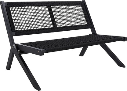 SAFAVIEH Outdoor Collection Kobina Black Acacia Wood/Black Rope Foldable Bench